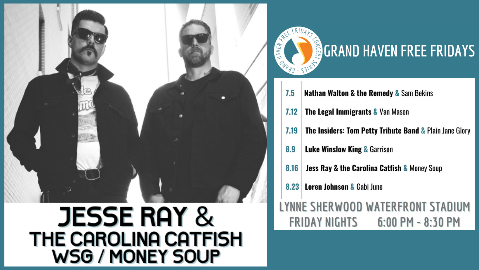 GRAND HAVEN FREE FRIDAYS PRESENT: JESSE RAY AND THE CAROLINA CATFISH WITH SPECIAL GUEST: MONEY SOUP
