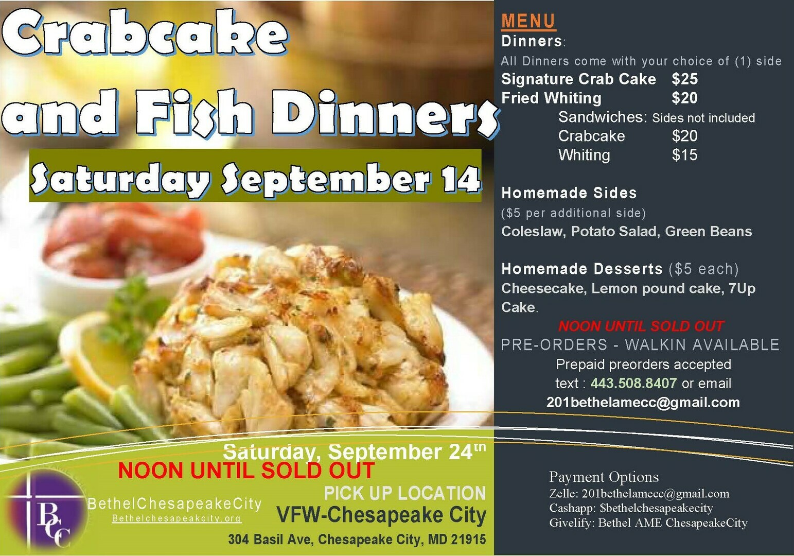 Bethel Crabcake and Fish Dinner Sale
