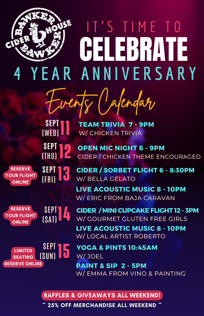 4 Year Anniversary for Bawker Bawker Cider House