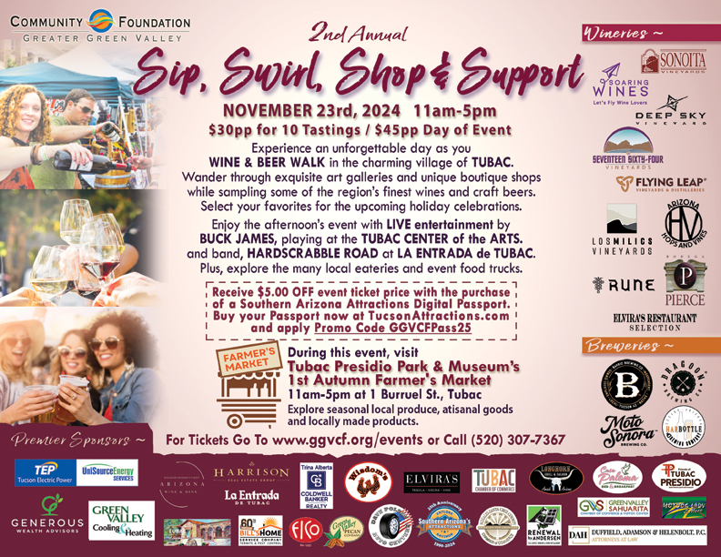 Sip, Swirl, Shop & Support, Wine and Beer Tasting in Tubac on November 23, 2024