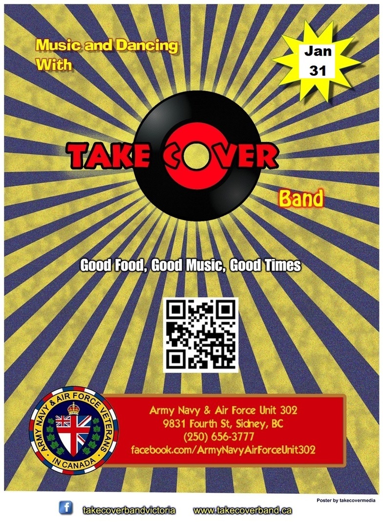 Fun rock and roll dance & great food at the Sidney Anavets January 31st with Take Cover band.