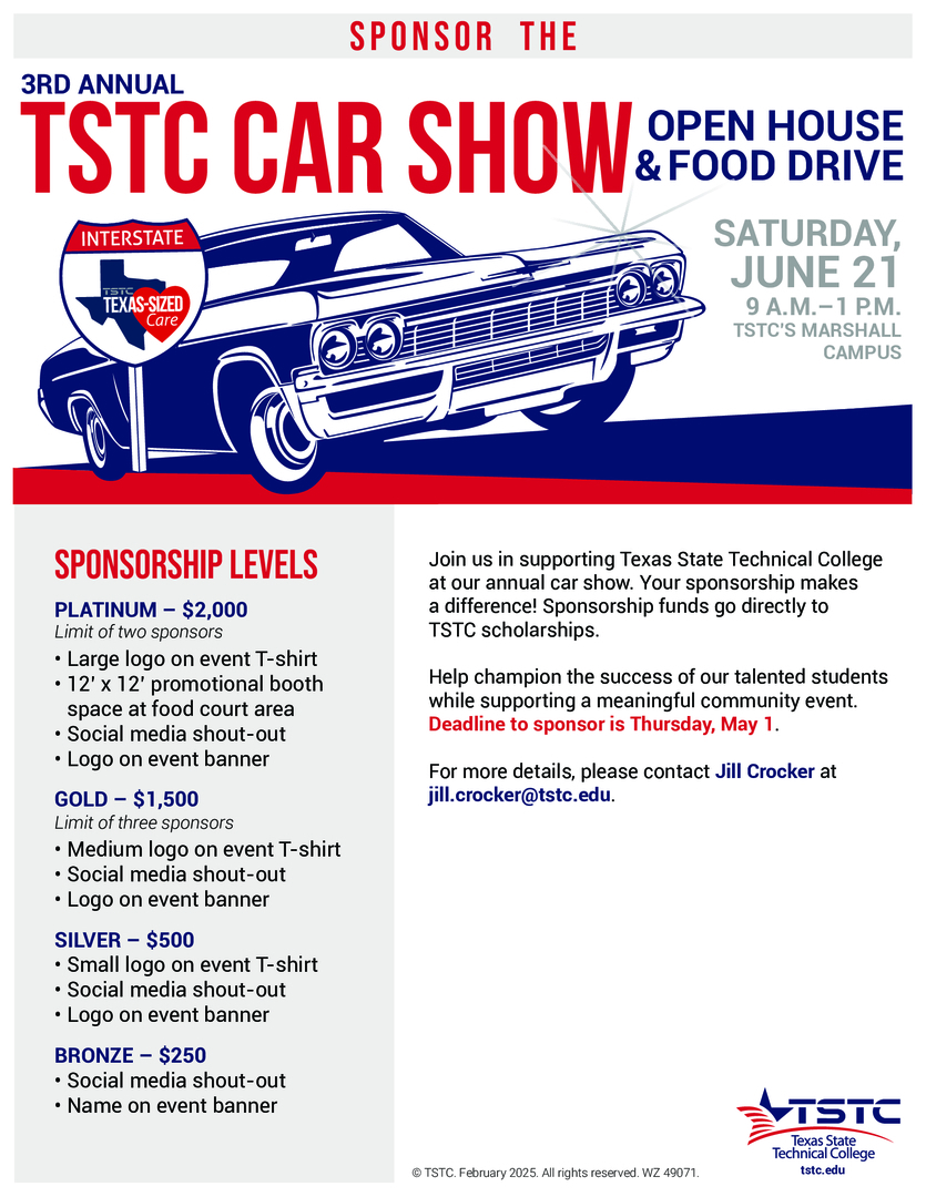 3rd Annual TSTC CAR SHOW  Open House and Food Drive - 3rd Annual TSTC CAR SHOW  Open House and Food Drive