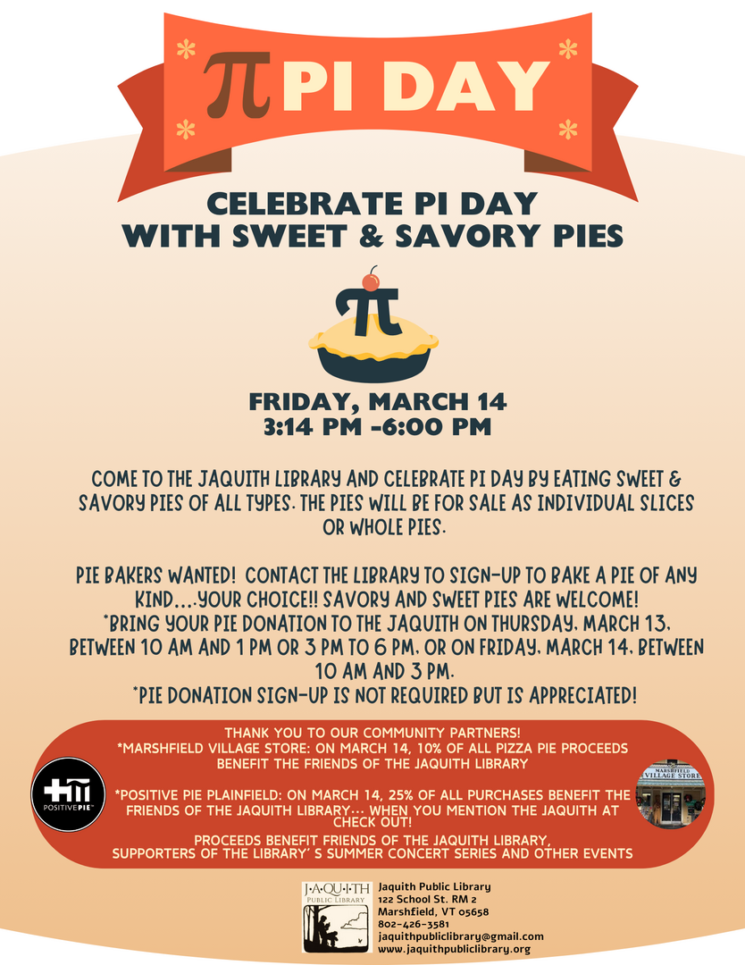 Celebrate Pi Day at the Jaquith Public Library in Marshfield