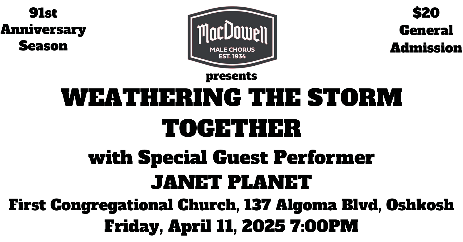 Weathering the Storm Together -April 11, 2025 First Congregational Church, Oshkosh MMC -JANET PLANET - Weathering the Storm Together -April 11, 2025 First Congregational Church, Oshkosh MMC -JANET PLANET