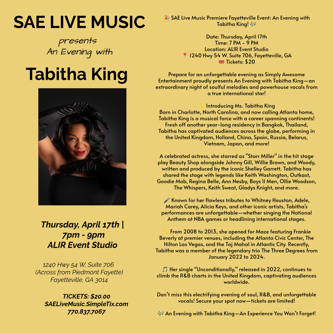 SAE Live Music Premiere Fayetteville Event: An Evening with Tabitha King! - SAE Live Music Premiere Fayetteville Event: An Evening with Tabitha King!