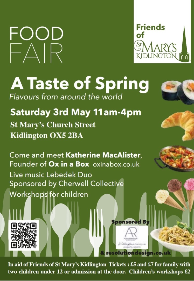 A TASTE OF SPRING - flavours from around the world, 3 May 11am-4pm at St Mary's Church, Kidlington