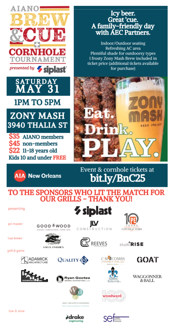 2025 AIA New Orleans Brew & 'Cue and Cornhole Tournament, Presented by Siplast - 2025 AIA New Orleans Brew & 'Cue and Cornhole Tournament, Presented by Siplast