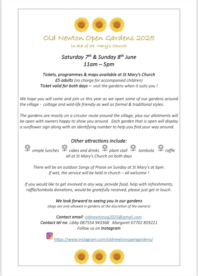 Old Newton Open Gardens, weekend of 7 & 8 June