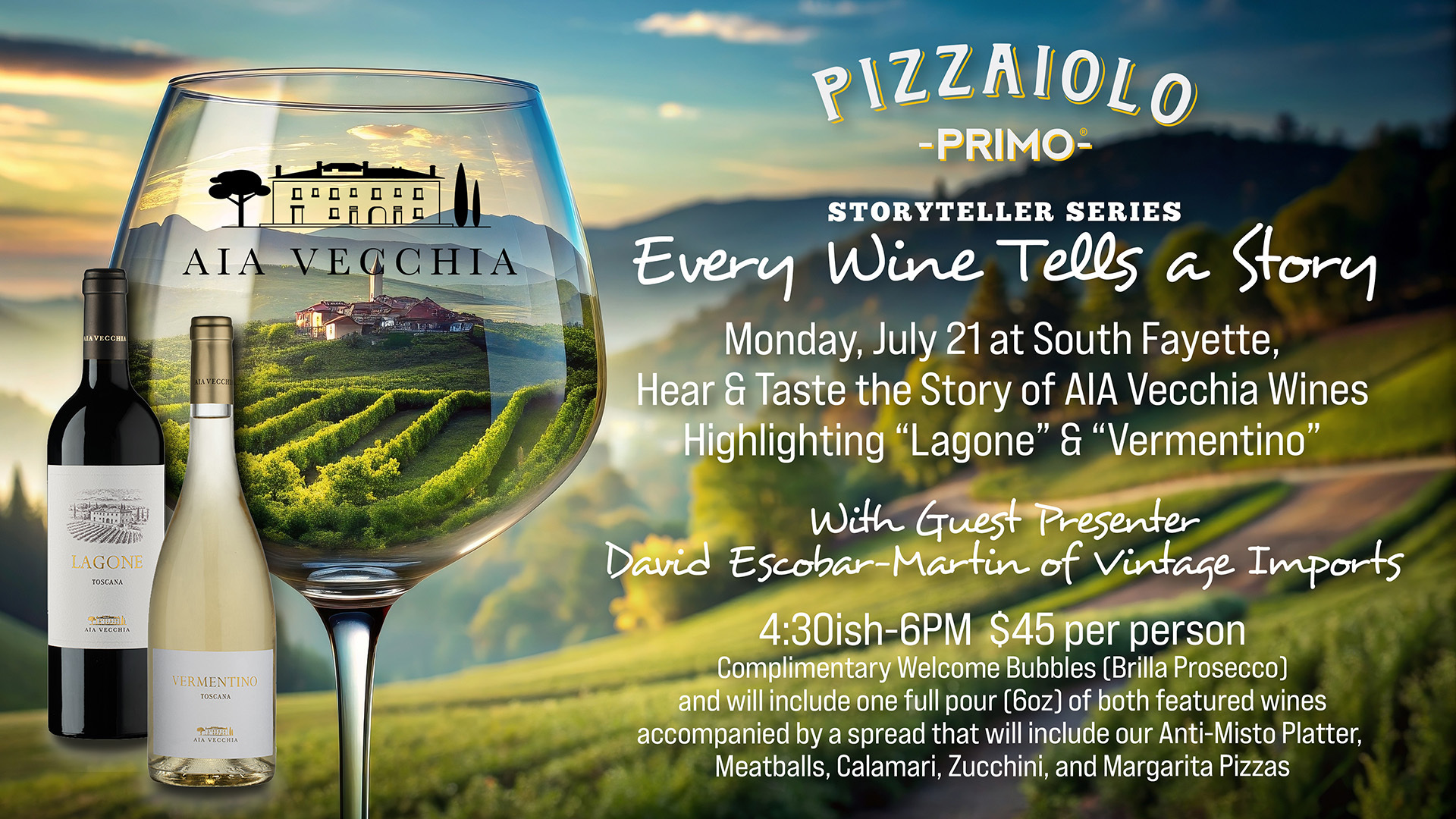 Pizzaiolo Primo Launches Storyteller Series with AIA Vecchia Wines