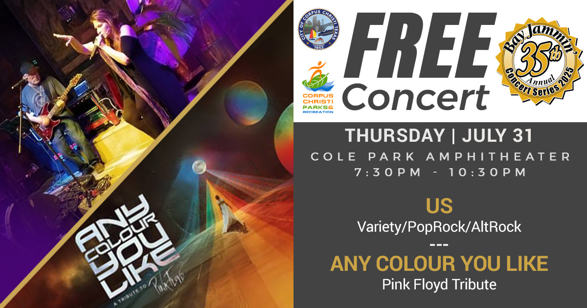BAY JAMMIN CONCERT SERIES PRESENTS ANY COLOUR YOU LIKE with special guests US, FREE , July 3