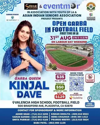 Garba Queen Kinjal Dave Killol in Los Angeles 2025 Evvnt Events