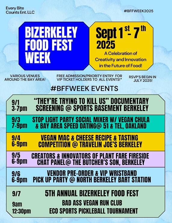The Bizerkeley Vegan Presents Bizerkeley Food Fest Week: Exclusive Events Sept. 1–7