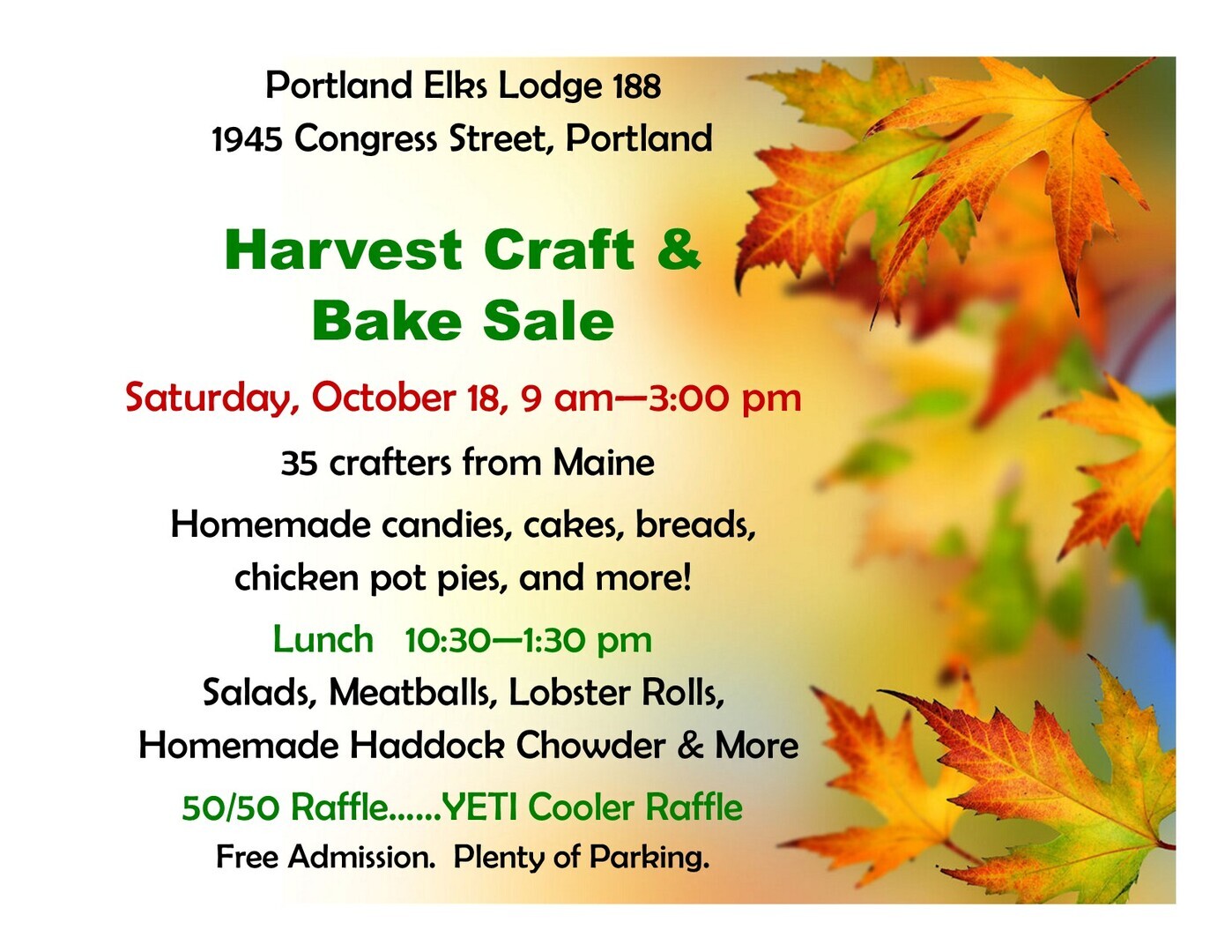 Portland Elks Harvest Craft & Bake Sale