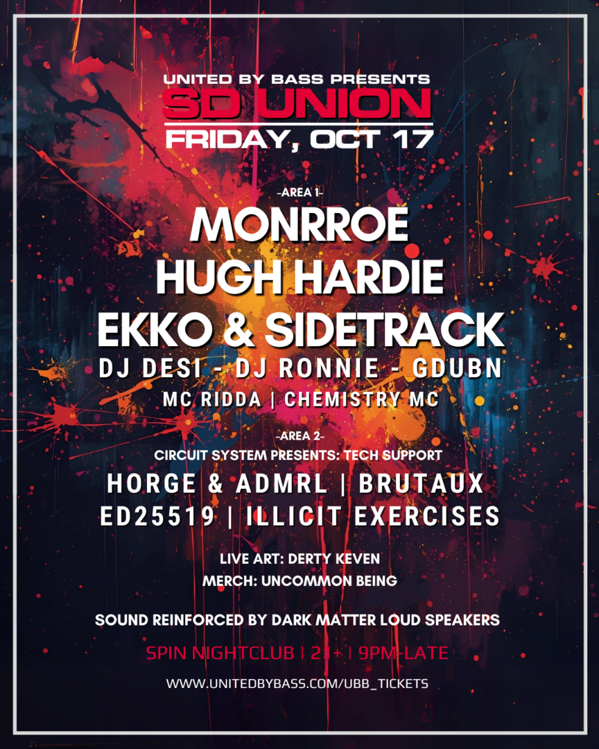 SD Union w/ Monrroe + Hugh Hardie + Ekko & Sidetrack - SD Union w/ Monrroe + Hugh Hardie + Ekko & Sidetrack