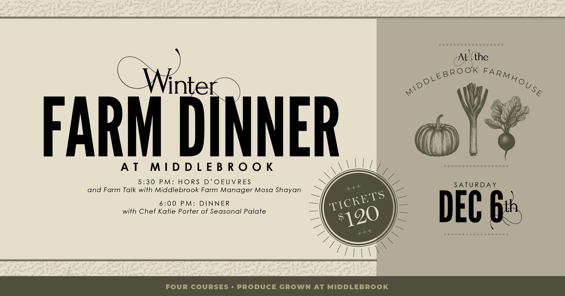Winter Farm Dinner at Middlebrook