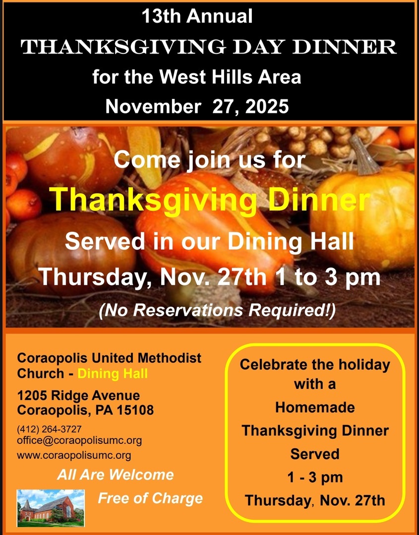 Coraopolis United Methodist Church Hosts 13th Annual Free Community Thanksgiving Dinner