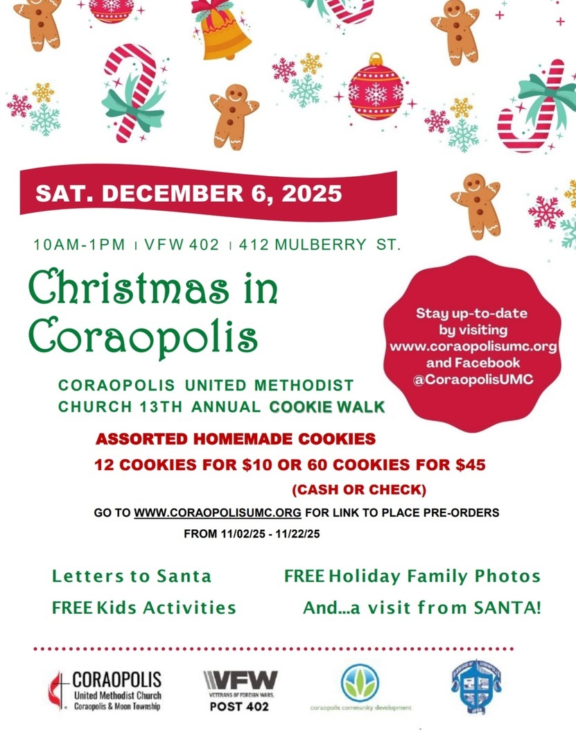 Coropolis United Methodist Church 13th Annual Cookie Walk - Christmas in Coraopolis December 6