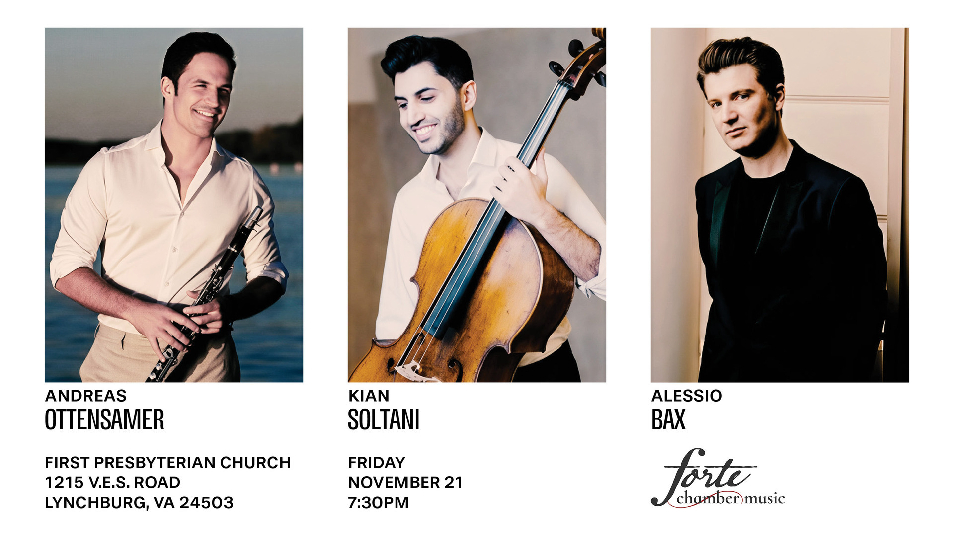Forte Chamber Music Presents Andreas Ottensamer (clarinet) Kian Soltani (cello) & Alessio Bax (piano