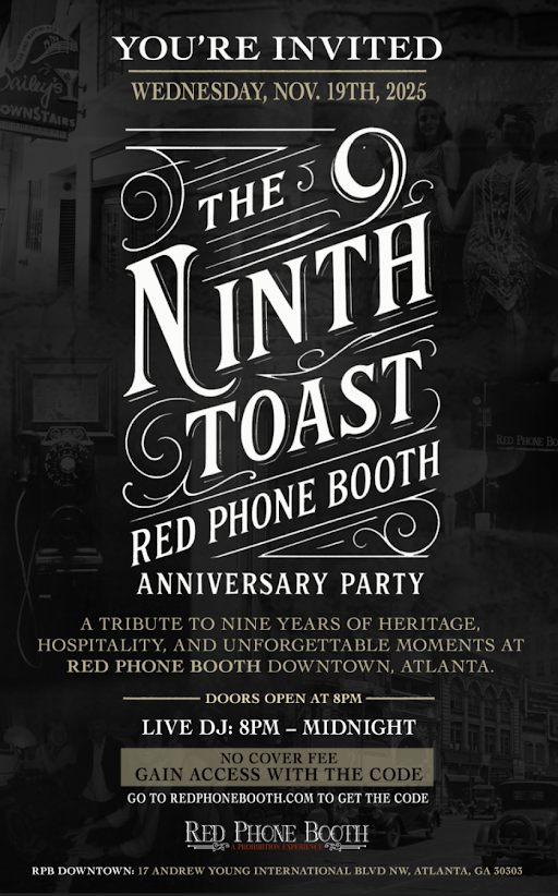 The 9th Toast:  Red Phone Booth Downtown Atlanta Anniversary Party