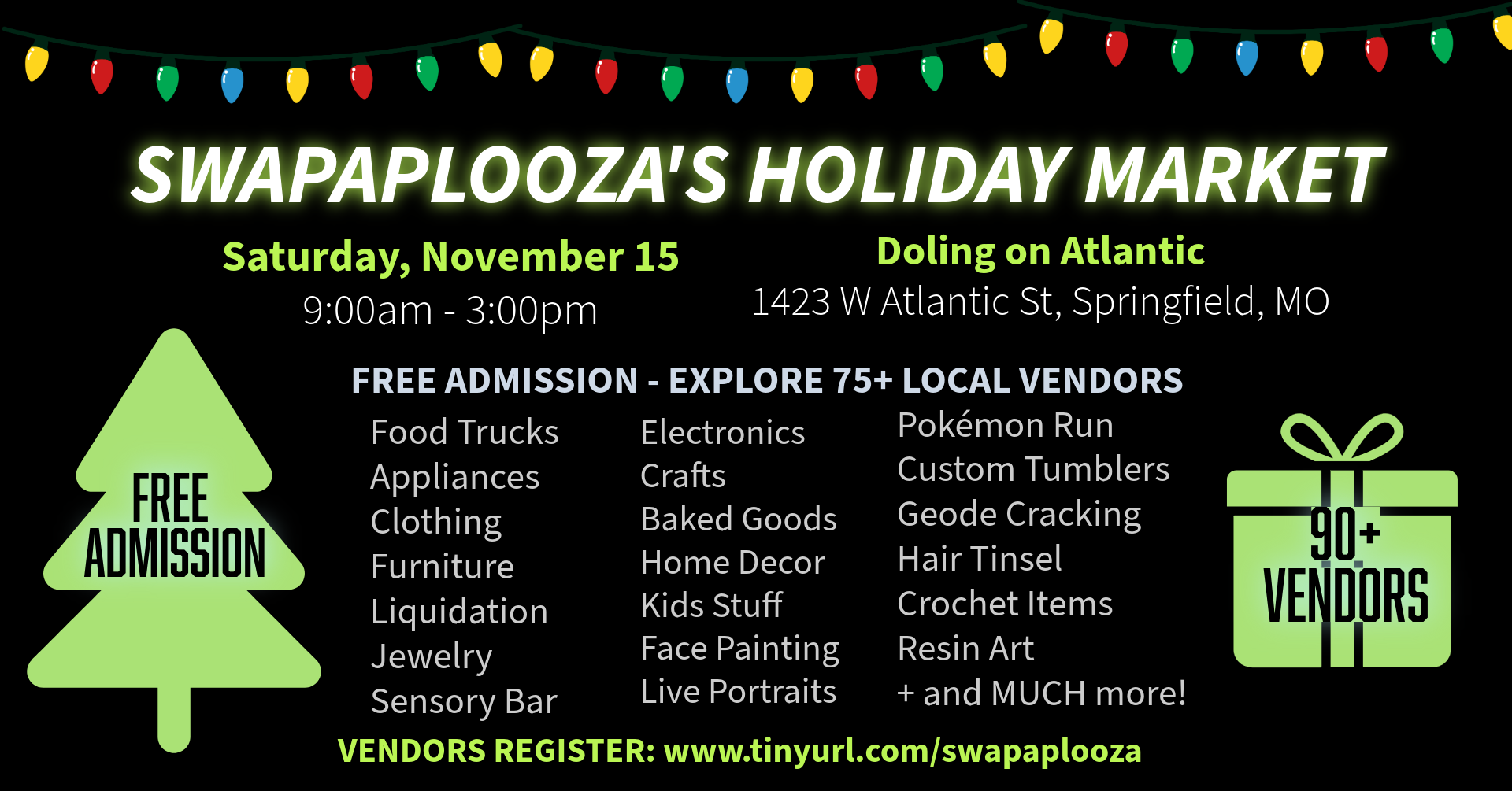Swapaplooza's Holiday Market | Saturday, Nov 15th | Springfield, MO | Free Entry | 90+ Vendors