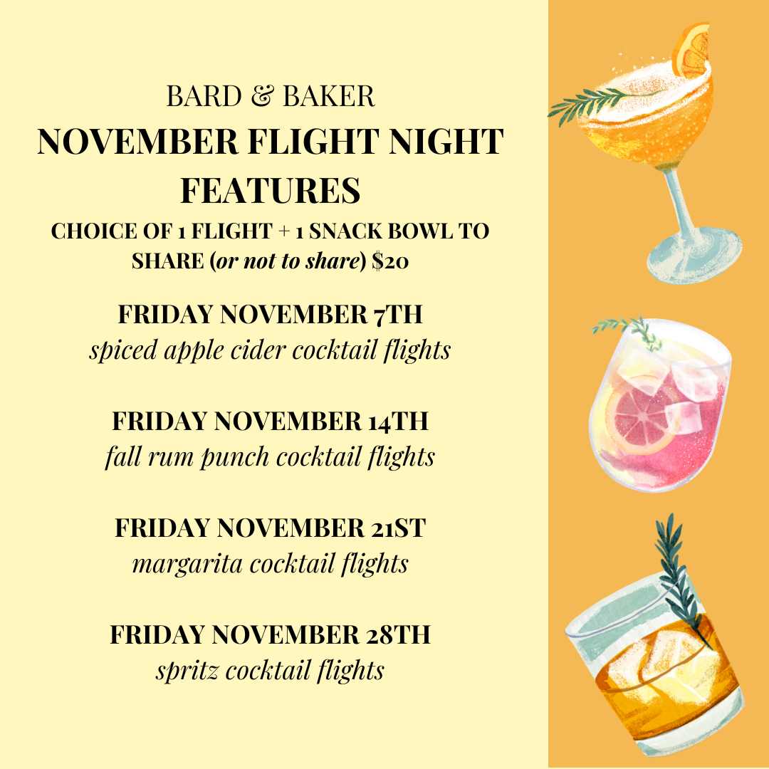 Flight Night Friday: Fall Rum Punch Cocktail Flights at Bard & Baker in Troy