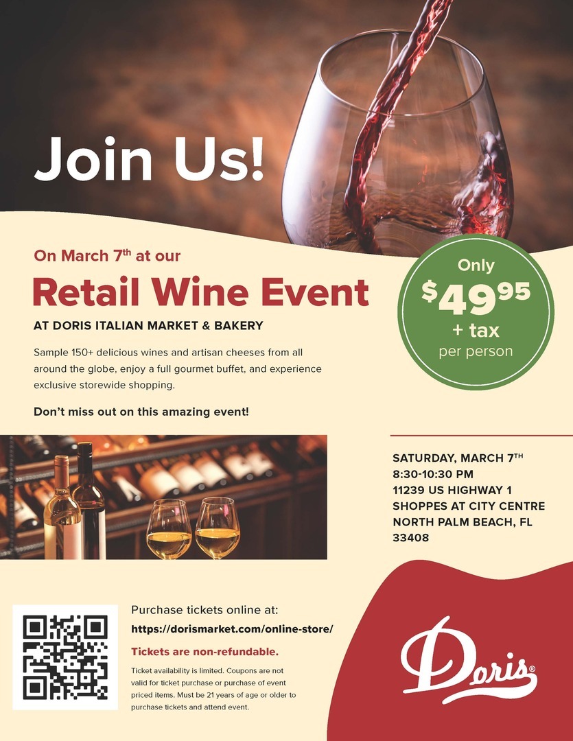 Wine and Food Tasting at Doris Italian Market on March 7