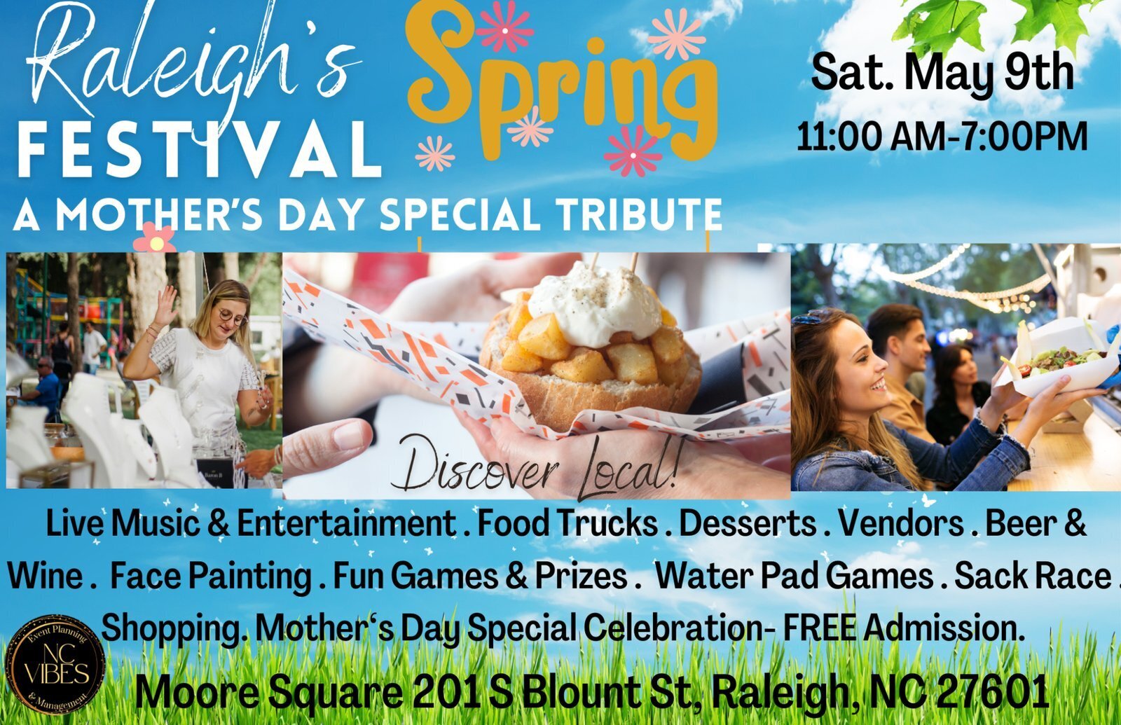 Raleigh Spring Festival! Food Trucks, Desserts, Vendors Bands-FREE Adm. Moore Square, Raleigh, NC