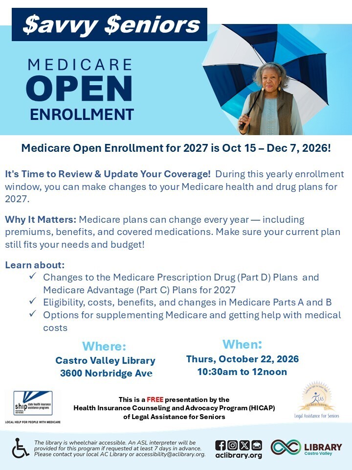 MEDICARE & THE OPEN ENROLLMENT: CHANGES FOR 2027 at Castro Valley Library