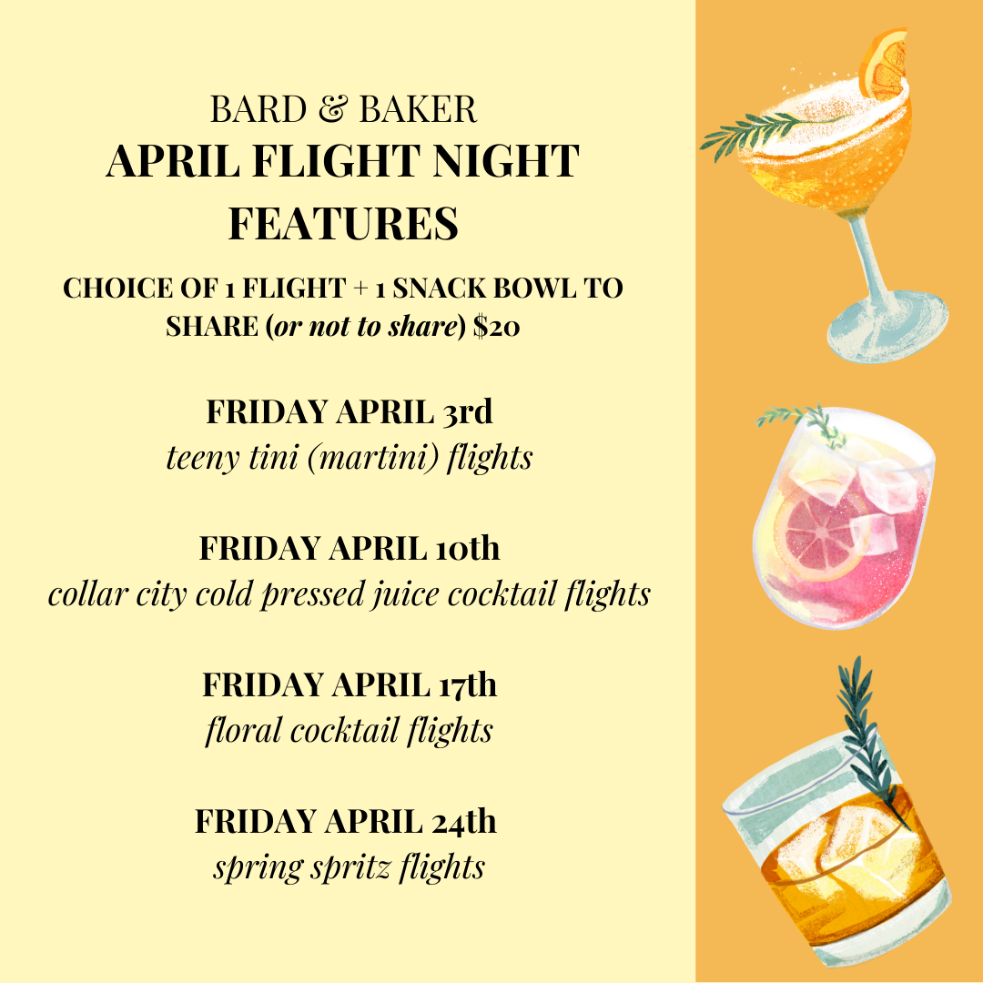 Flight Night Friday: Spring Spritz Cocktail Flights at Bard & Baker in Troy