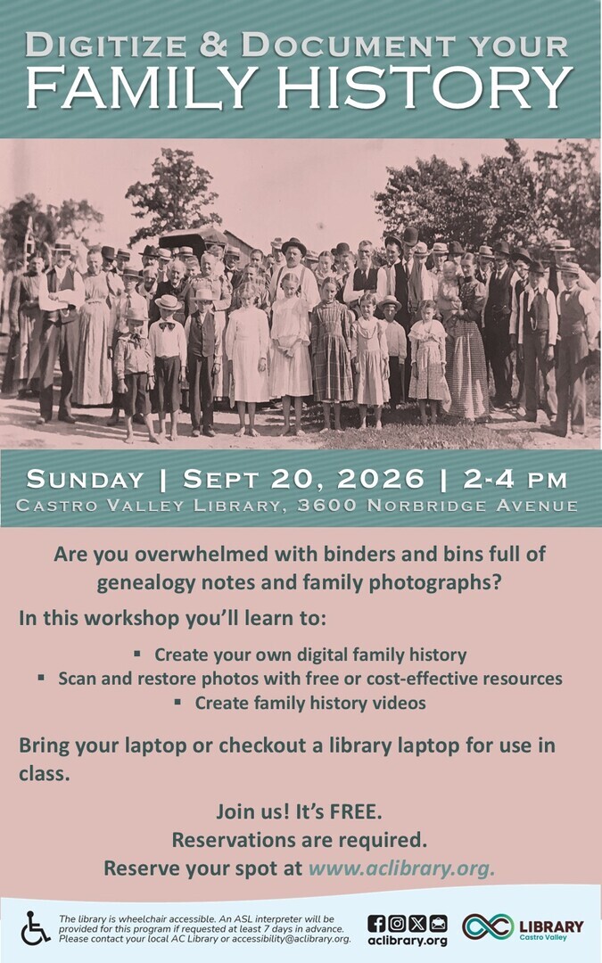 Digitize & Document Your Family History at Castro Valley Library