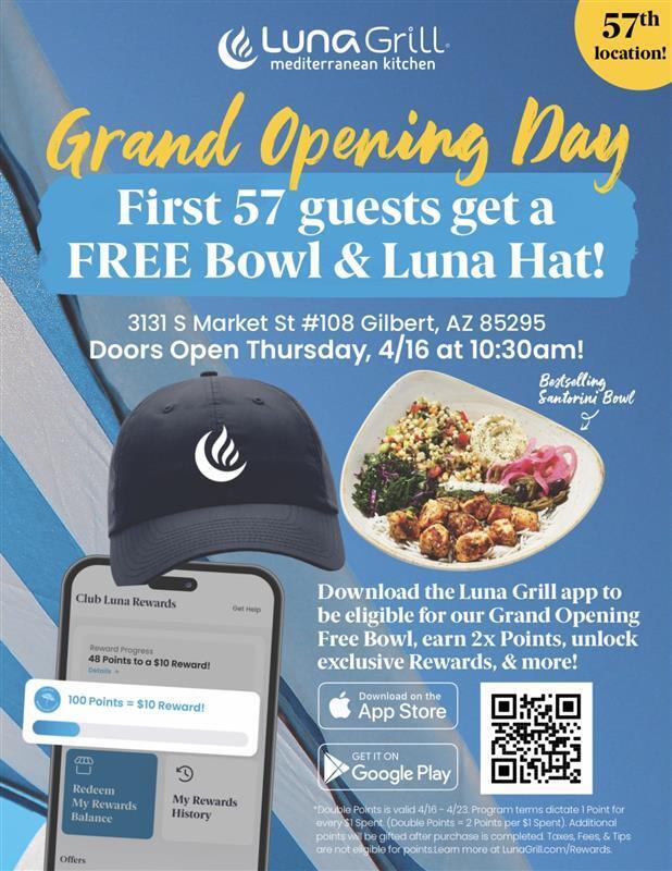 Luna Grill Opens in Gilbert with Free Bowls & Kids Eat Free Deals