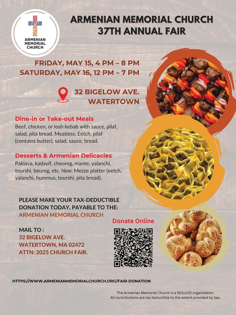 Armenian Food Festival. May 15 and 16. Watertown, MA