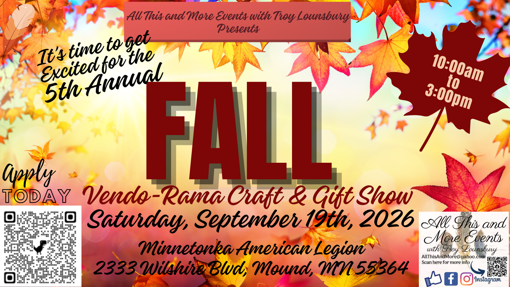 5th Annual Fall Vendo-Rama Craft & Gift Show, Minnetonka American Legion, 2333 Wilshire Blvd, Mound,