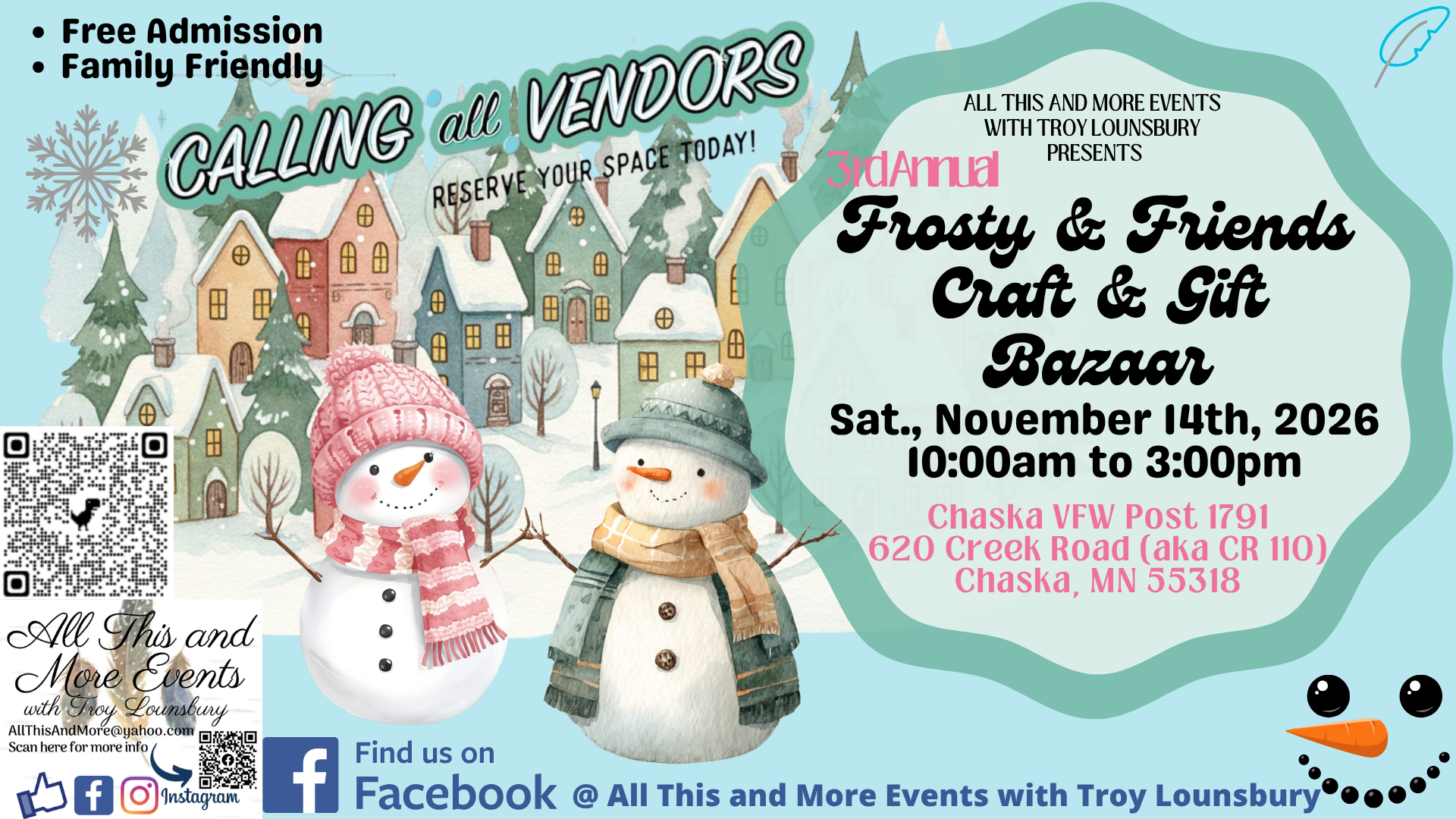 3rd Annual Frosty & Friends Craft & Gift Bazaar, Chaska VFW Post #1791, 620 Creek Road, Chaska, Mn 5