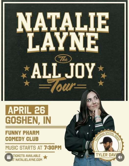 LIVE CONCERT Starring Natalie Layne with Tyler David at Funny Pharm Comedy Club in Goshen, IN