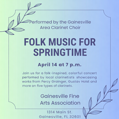 Event image for Gainesville Area Clarinet Choir concert: Folk Music For Springtime