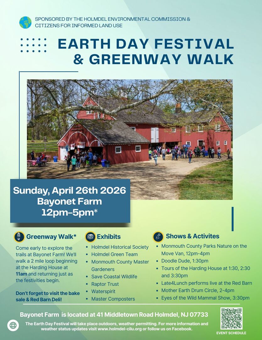 Holmdel Earth Day Festival & Greenway Walk - April 26 - Bayonet Farm
