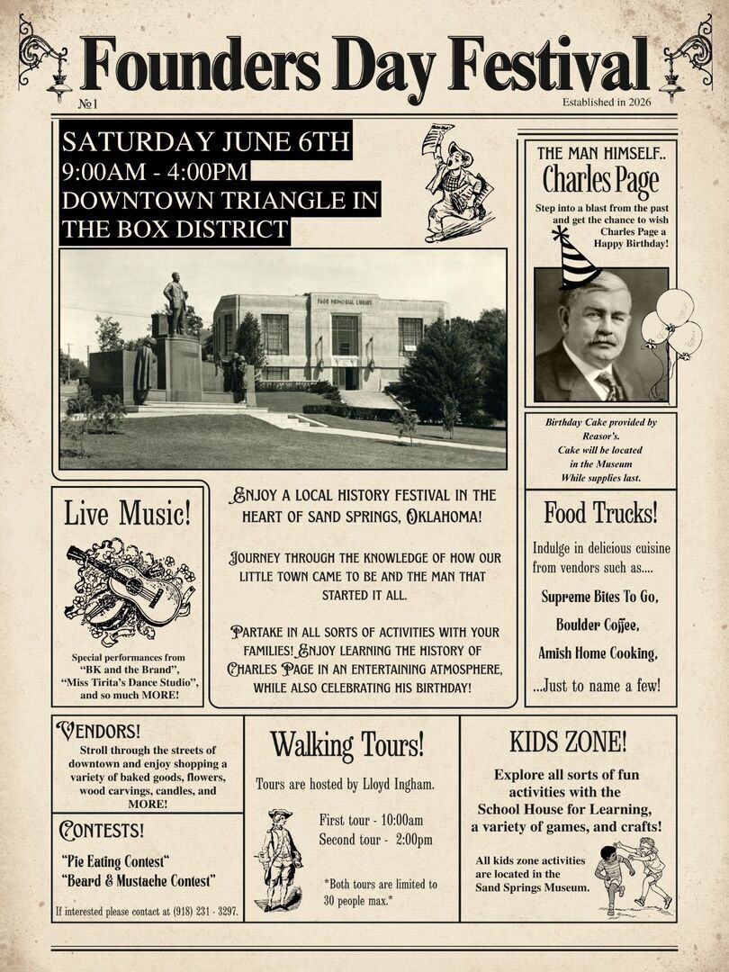 Founders Day Festival in Sand Springs, Saturday, June 6th