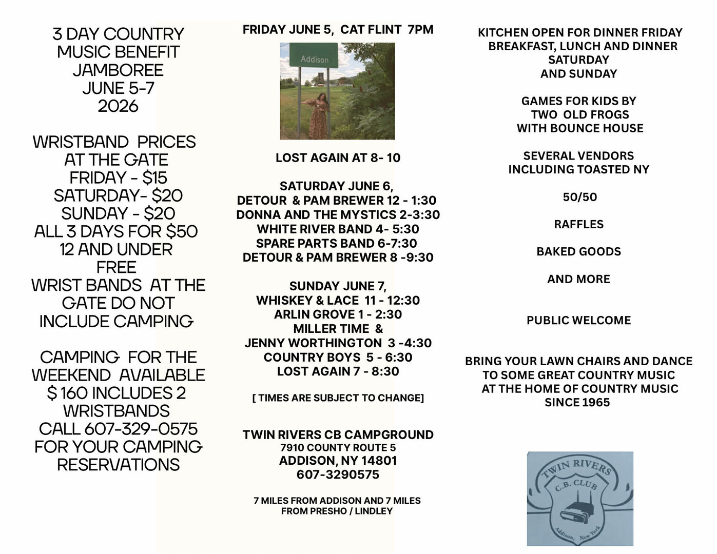 Benefit for Twin Rivers CB Club Campgrounds