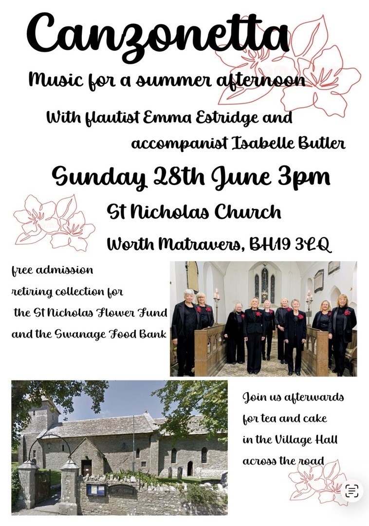 CANZONETTA’s Summer Concert at WORTH MATRAVERS on SUNDAY 28th JUNE 3pm