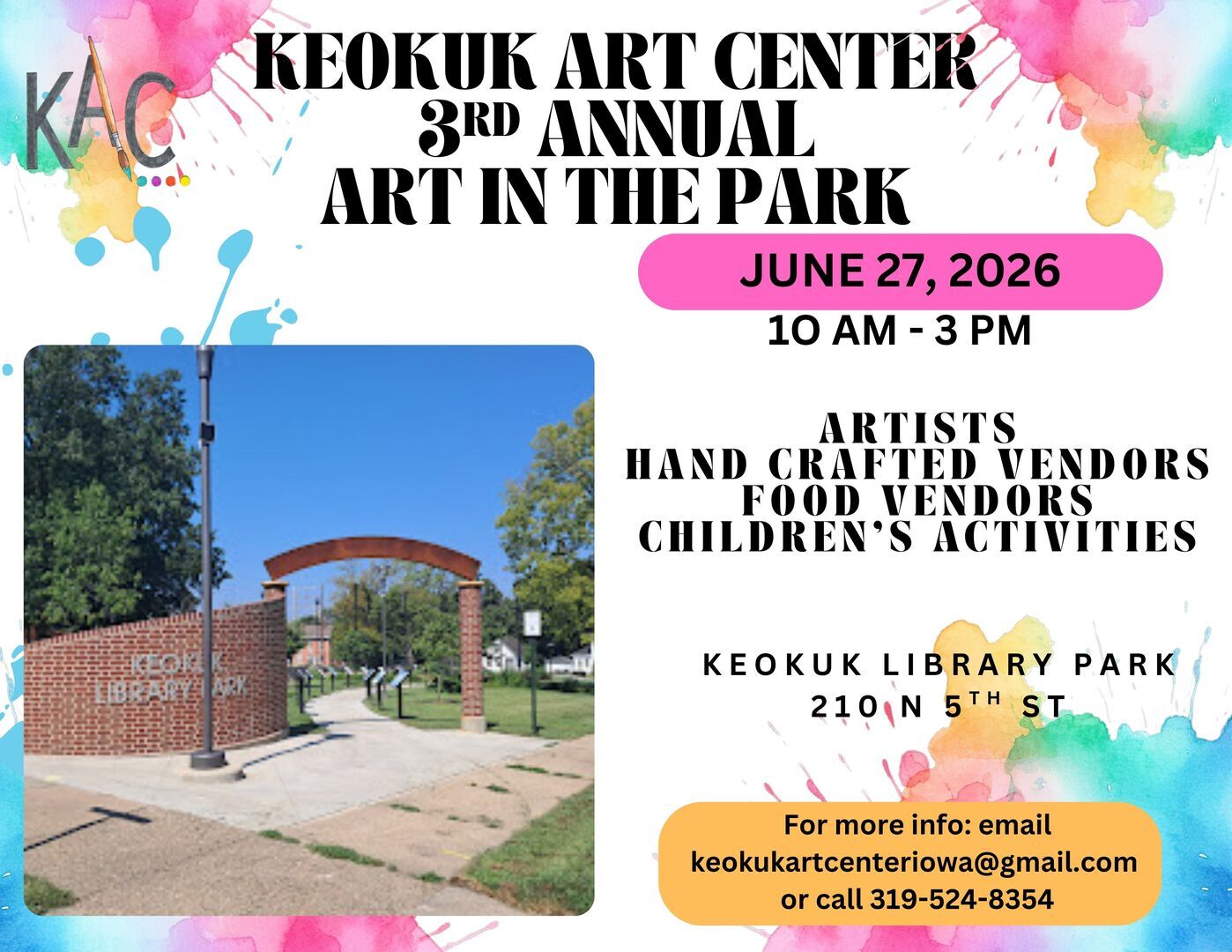 Keokuk Art Center's 3rd Annual Art in the Park