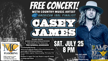 🎶 Casey James Live at The Lamp Theatre FREE CONCERT EVENT sponsored by MLC Flooring 🎶