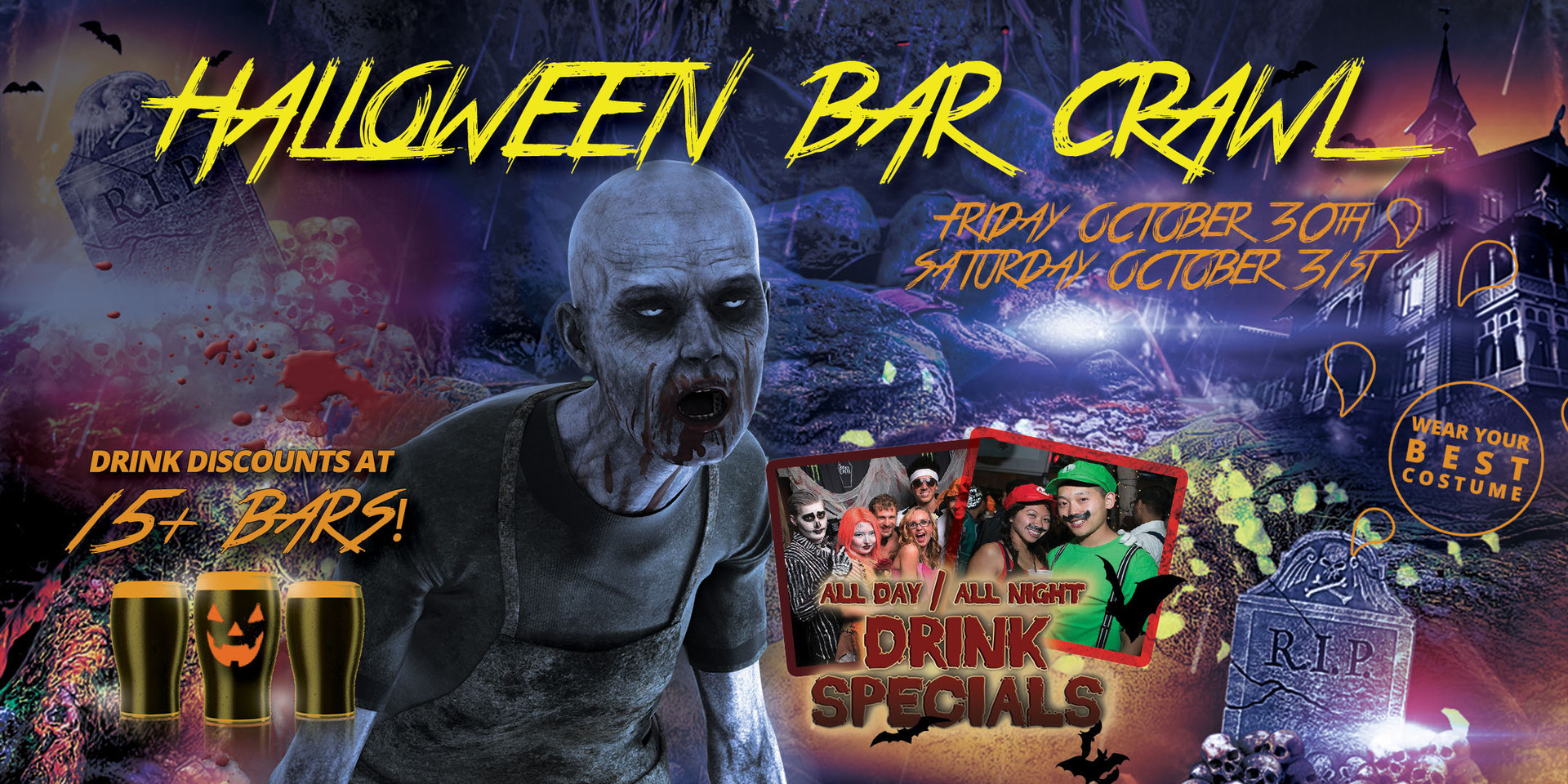 🎃 San Diego Halloween Bar Crawl - Party Pass to 15+ Bars - Sat Oct 31st