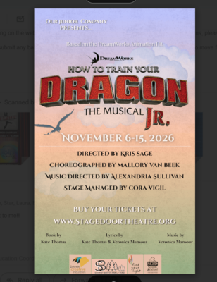 StageDoor Theatre's Jr Company Performs, HOW TO TRAIN YOUR DRAGON, Jr! November 6-15.